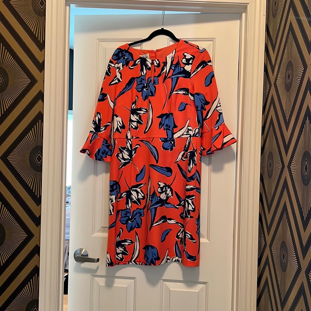 Coral and floral midi dress